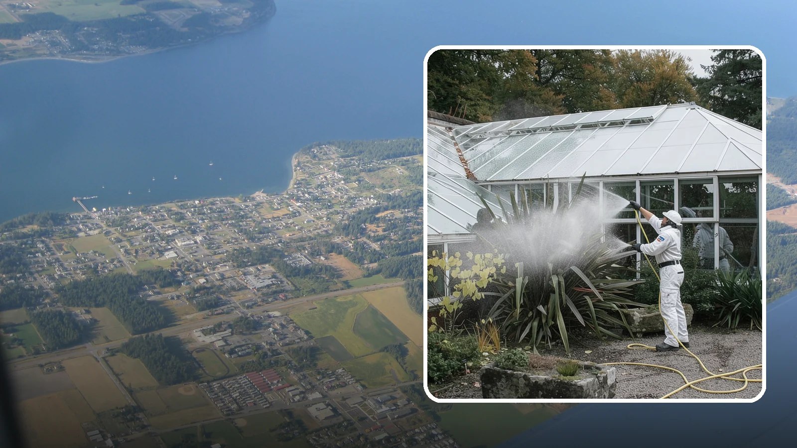Glass Cleaning in Coupeville, Island County, WA - Streak-free exterior glass cleaning for windows, doors, and glass features that cuts through Northwest grime and mineral spotting.