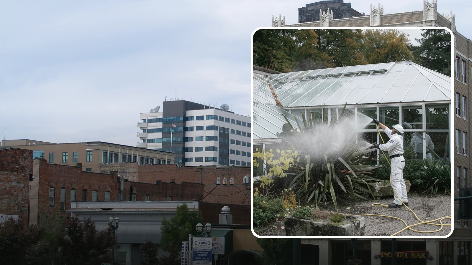 Glass Cleaning in Everett, Snohomish County, WA - Streak-free exterior glass cleaning for windows, doors, and glass features that cuts through Northwest grime and mineral spotting.