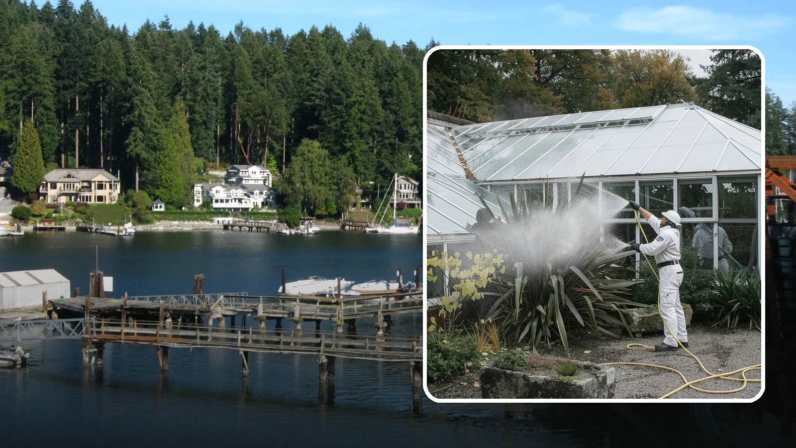 Glass Cleaning in Gig Harbor, Pierce County, WA - Streak-free exterior glass cleaning for windows, doors, and glass features that cuts through Northwest grime and mineral spotting.