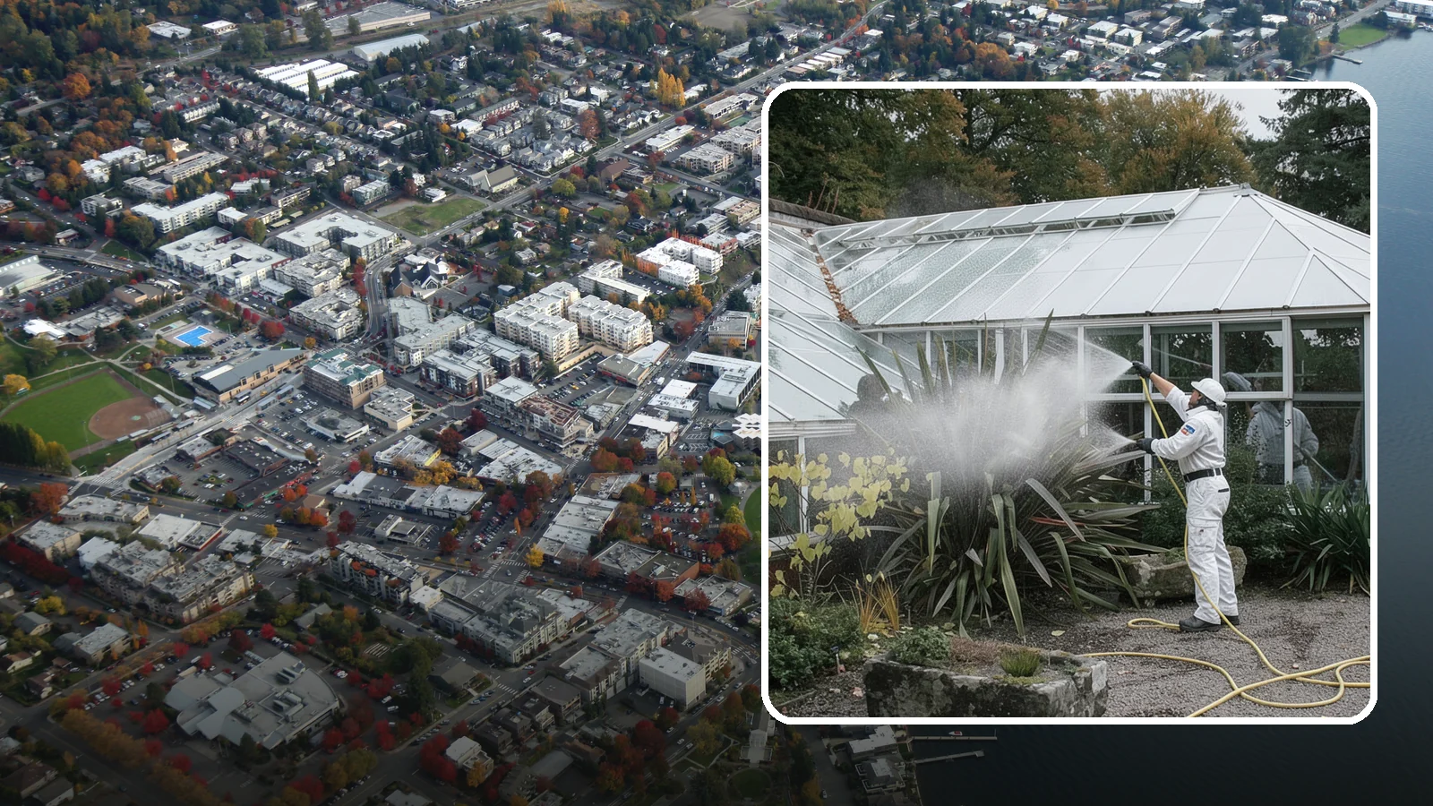 Glass Cleaning in Kirkland, King County, WA - Streak-free exterior glass cleaning for windows, doors, and glass features that cuts through Northwest grime and mineral spotting.