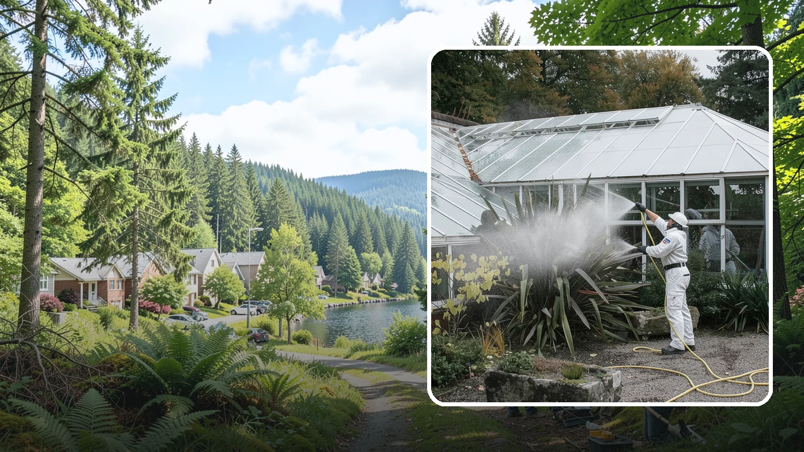 Glass Cleaning in Lake Forest Park, King County, WA - Streak-free exterior glass cleaning for windows, doors, and glass features that cuts through Northwest grime and mineral spotting.