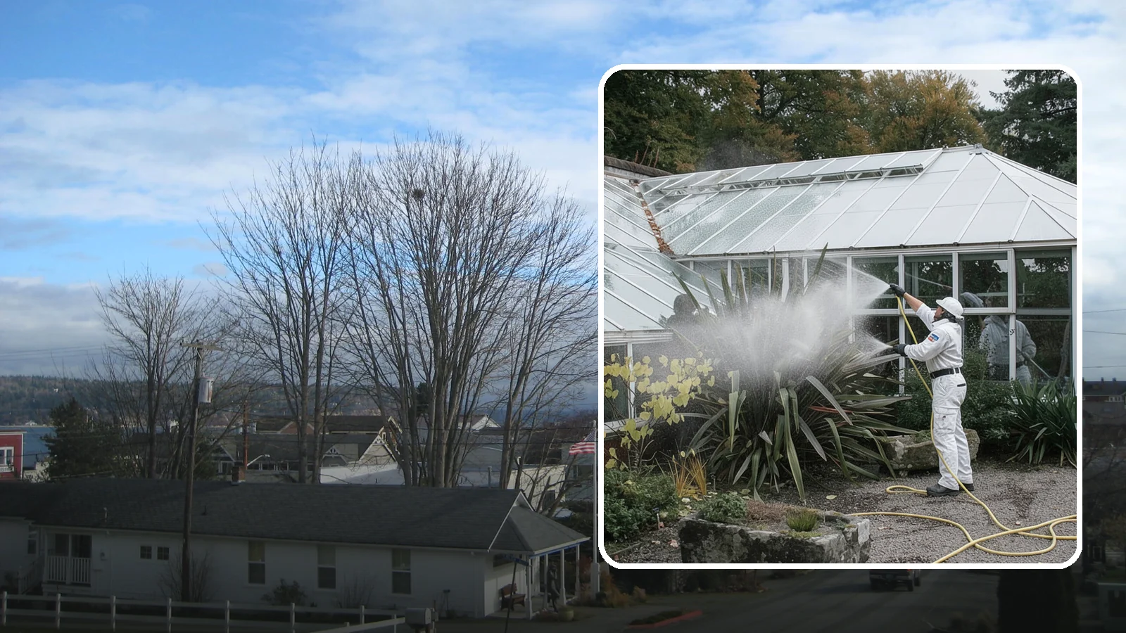 Glass Cleaning in Langley, Island County, WA - Streak-free exterior glass cleaning for windows, doors, and glass features that cuts through Northwest grime and mineral spotting.