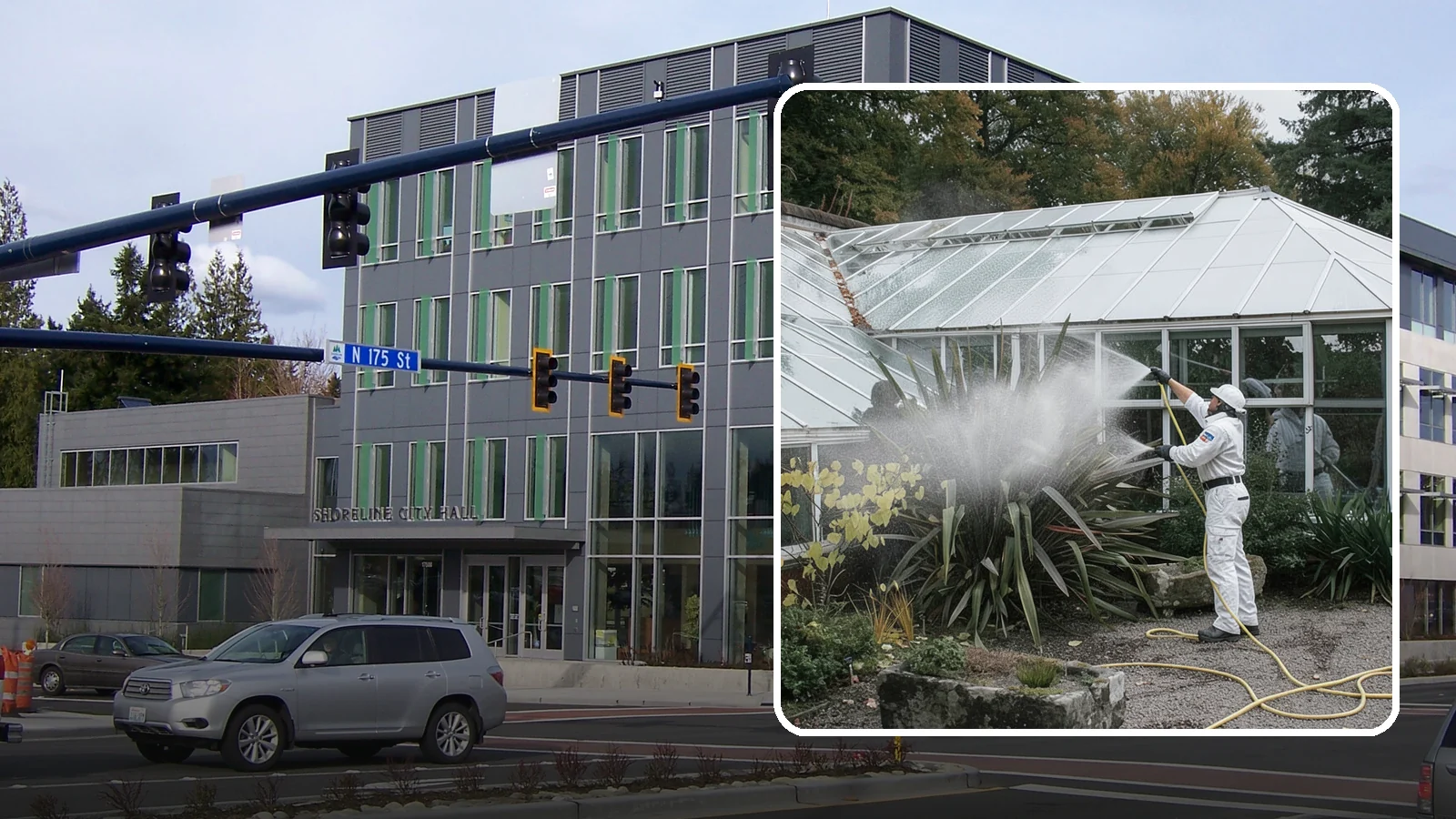 Glass Cleaning in Shoreline, King County, WA - Streak-free exterior glass cleaning for windows, doors, and glass features that cuts through Northwest grime and mineral spotting.