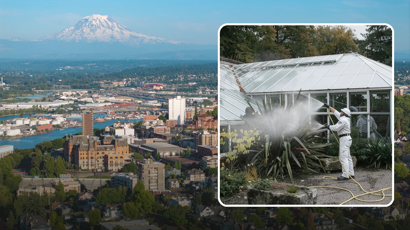 Glass Cleaning in Tacoma, Pierce County, WA - Streak-free exterior glass cleaning for windows, doors, and glass features that cuts through Northwest grime and mineral spotting.
