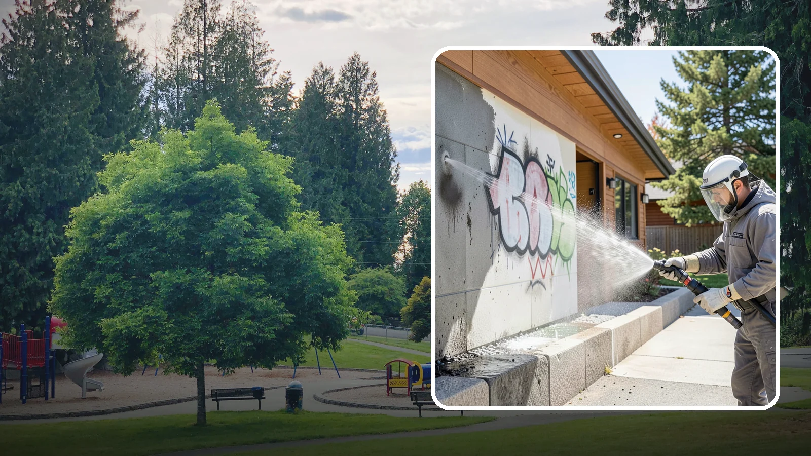 Graffiti Abatement Program in Bonney Lake, Pierce County, WA - A recurring graffiti-removal program for commercial properties that erases tags fast from walls, signage, and hardscapes across...