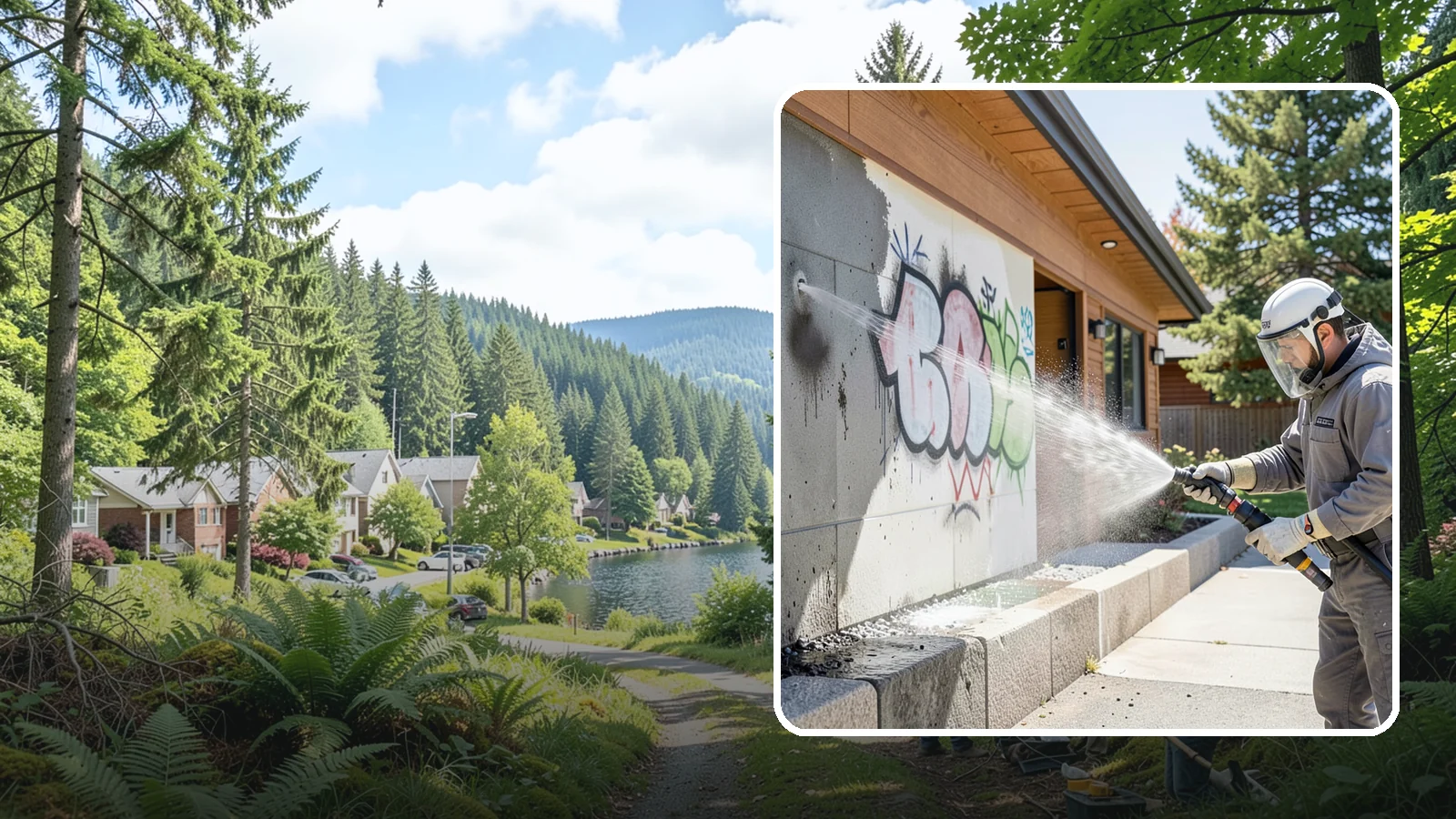 Graffiti Abatement Program in Lake Forest Park, King County, WA - A recurring graffiti-removal program for commercial properties that erases tags fast from walls, signage, and hardscapes across...