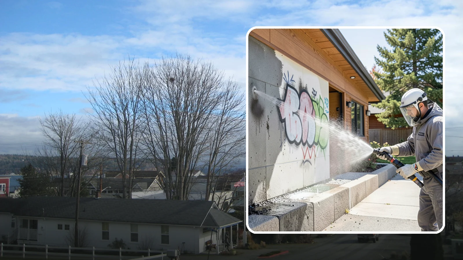 Graffiti Abatement Program in Langley, Island County, WA - A recurring graffiti-removal program for commercial properties that erases tags fast from walls, signage, and hardscapes across...