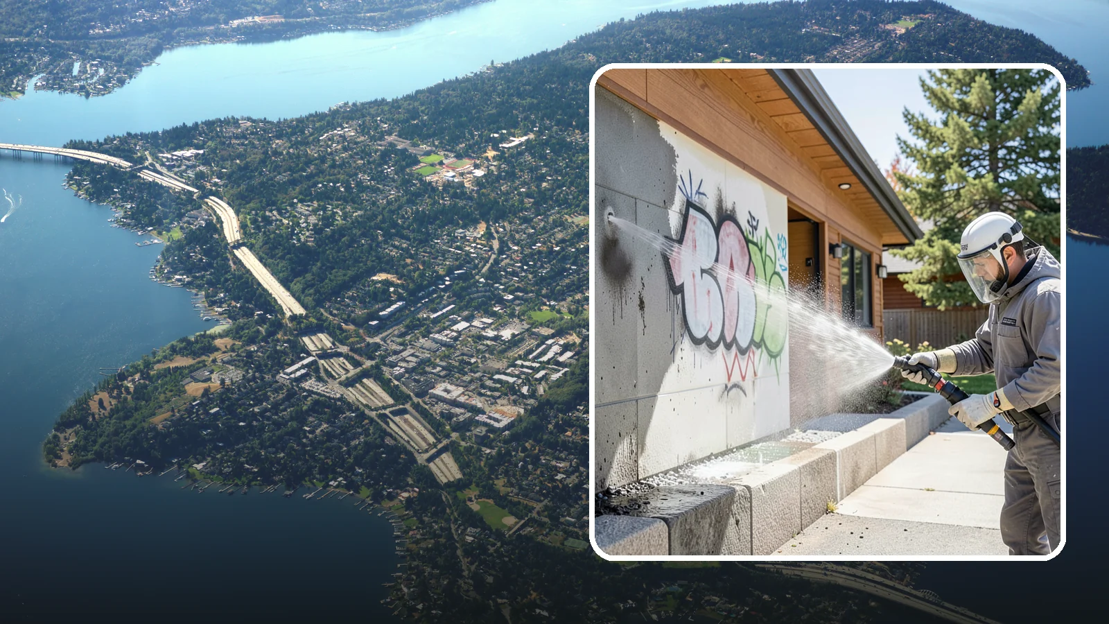 Graffiti Abatement Program in Mercer Island, King County, WA - A recurring graffiti-removal program for commercial properties that erases tags fast from walls, signage, and hardscapes across...