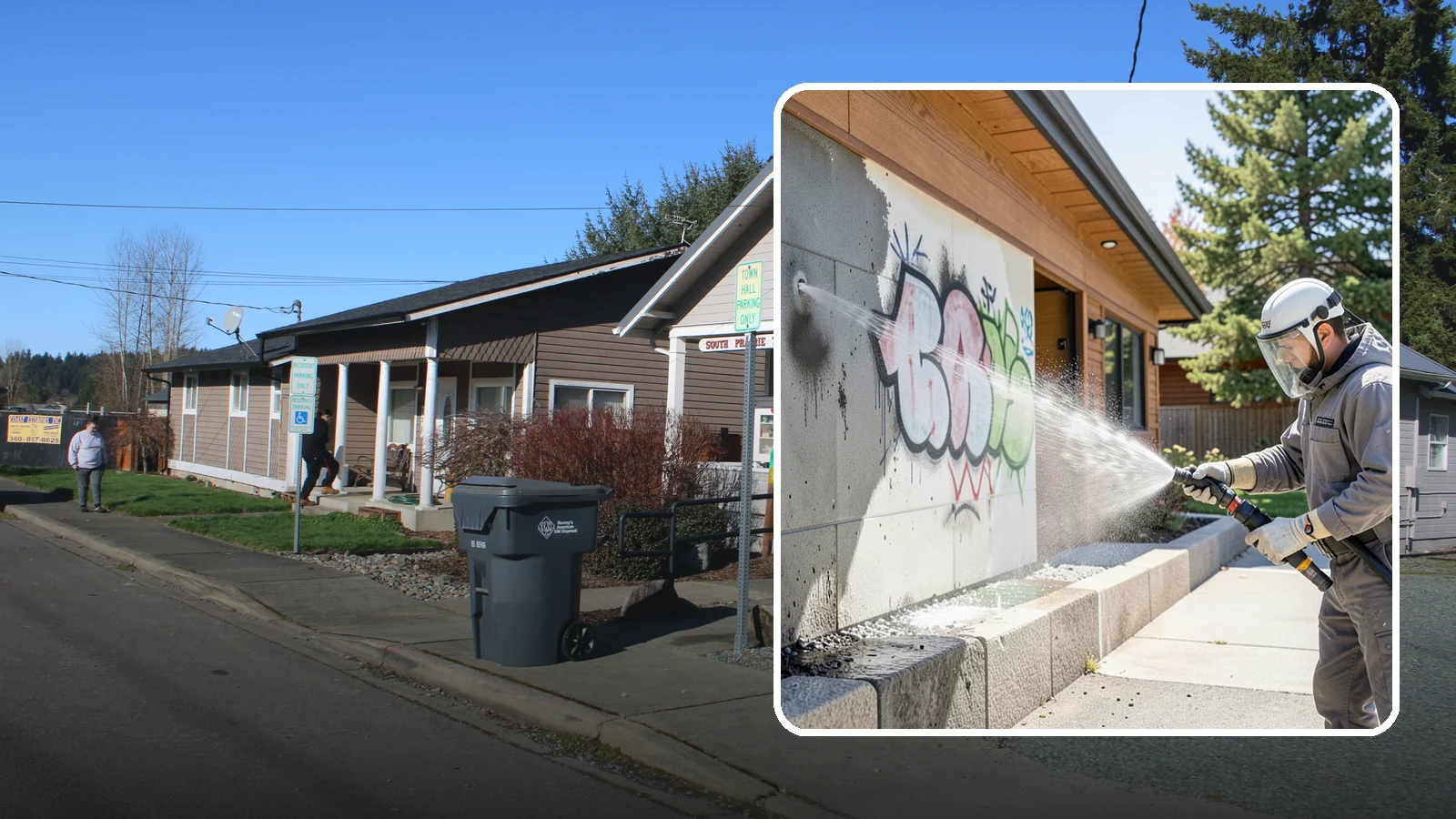 Graffiti Abatement Program in South Prairie, Pierce County, WA - A recurring graffiti-removal program for commercial properties that erases tags fast from walls, signage, and hardscapes across...