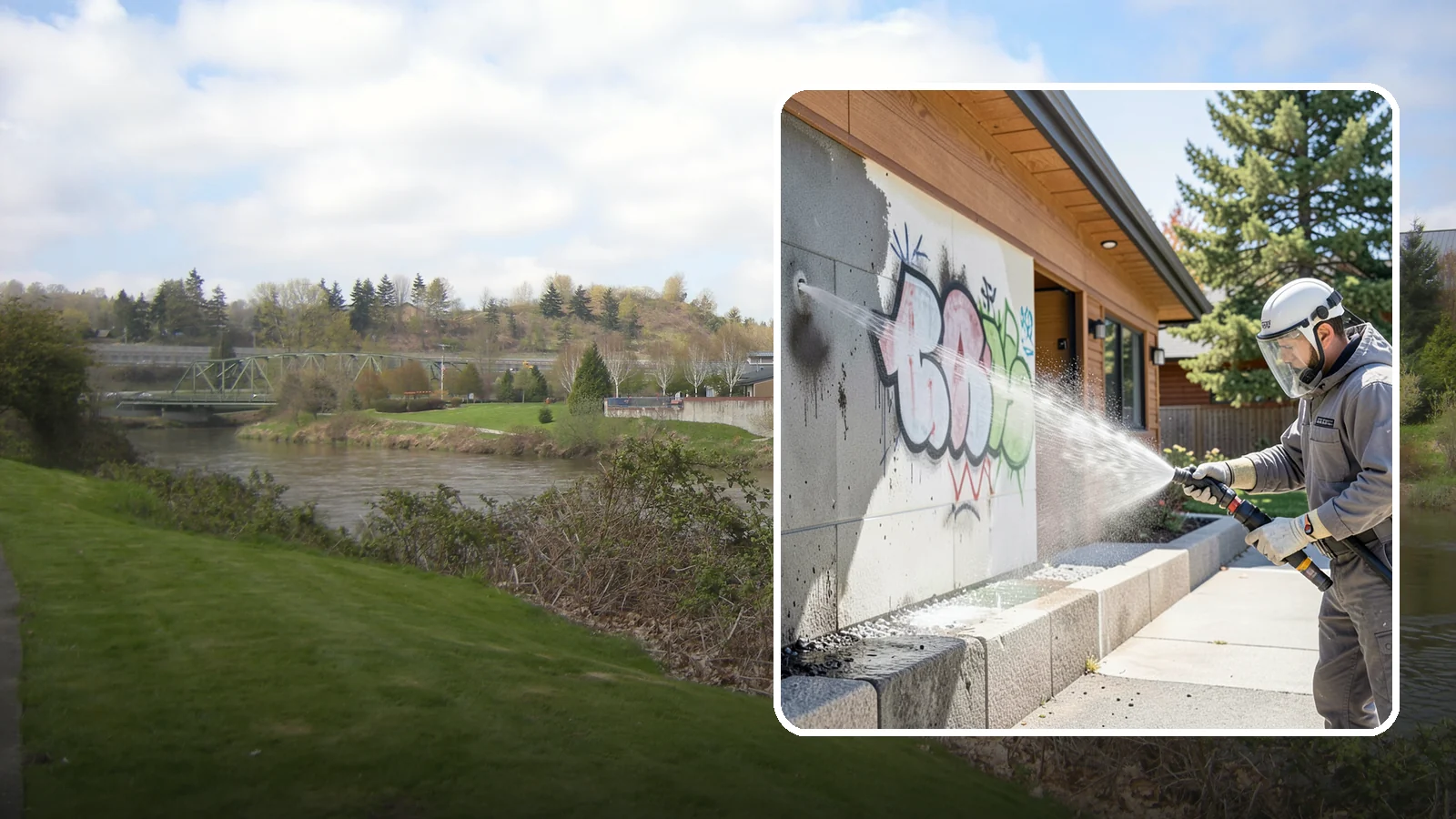 Graffiti Abatement Program in Tukwila, King County, WA - A recurring graffiti-removal program for commercial properties that erases tags fast from walls, signage, and hardscapes across...