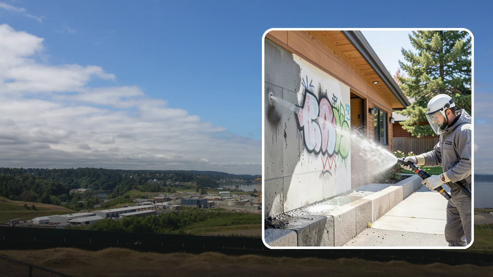 Graffiti Abatement Program in University Place, Pierce County, WA - A recurring graffiti-removal program for commercial properties that erases tags fast from walls, signage, and hardscapes across...