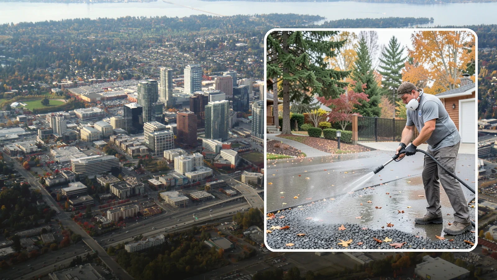 Gravel Border Cleaning in Bellevue, King County, WA - Cleanup and refreshing of gravel borders and edges that frame Washington driveways and walkways.