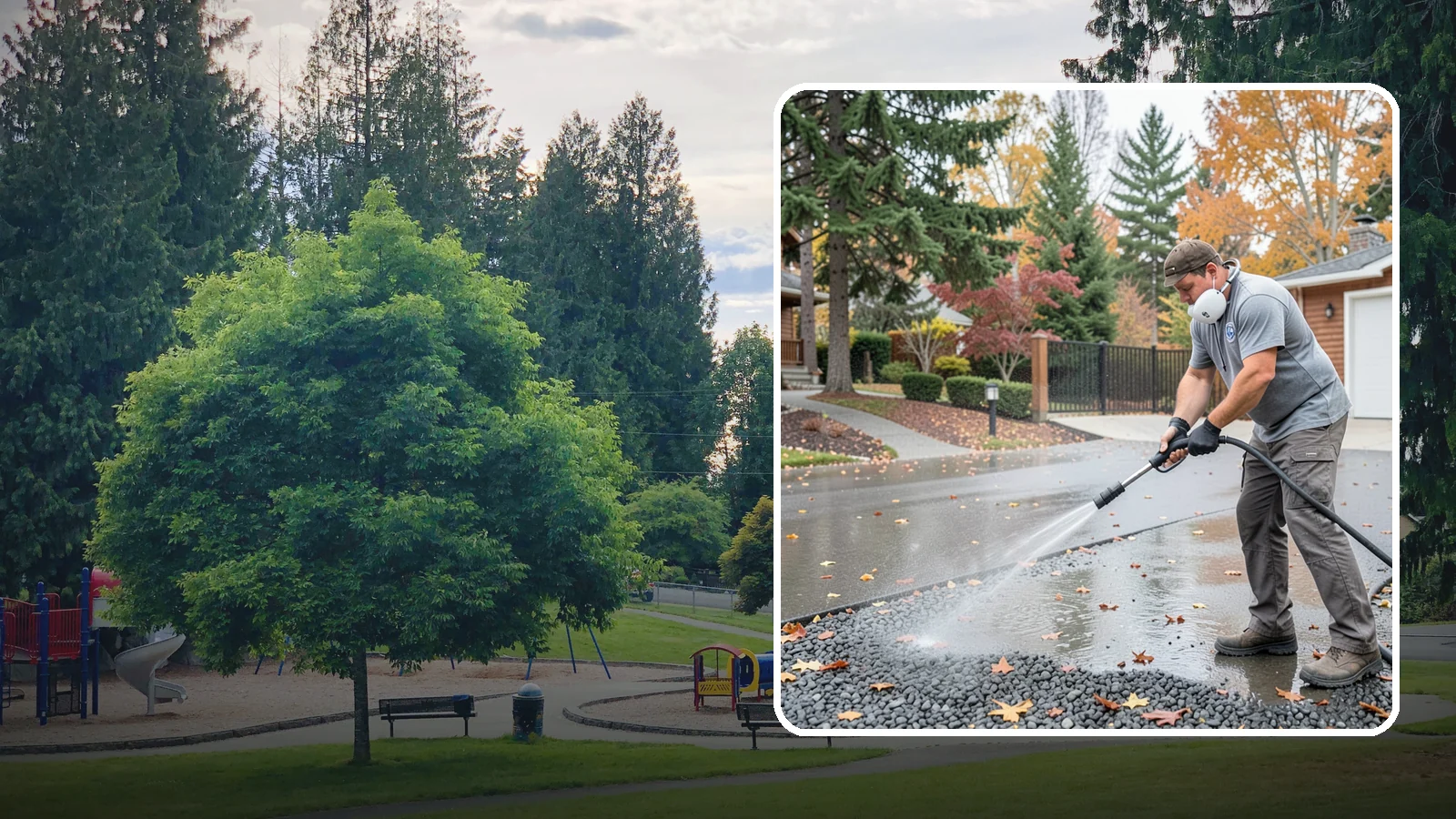 Gravel Border Cleaning in Bonney Lake, Pierce County, WA - Cleanup and refreshing of gravel borders and edges that frame Washington driveways and walkways.