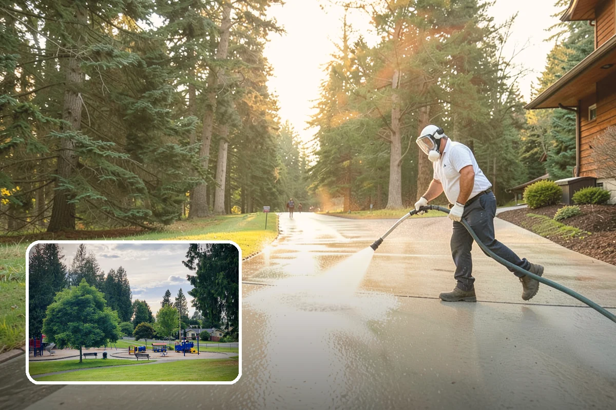 Gravel Border Cleaning in Bonney Lake, Pierce County, WA - Clears leaves and organic buildup from the gravel