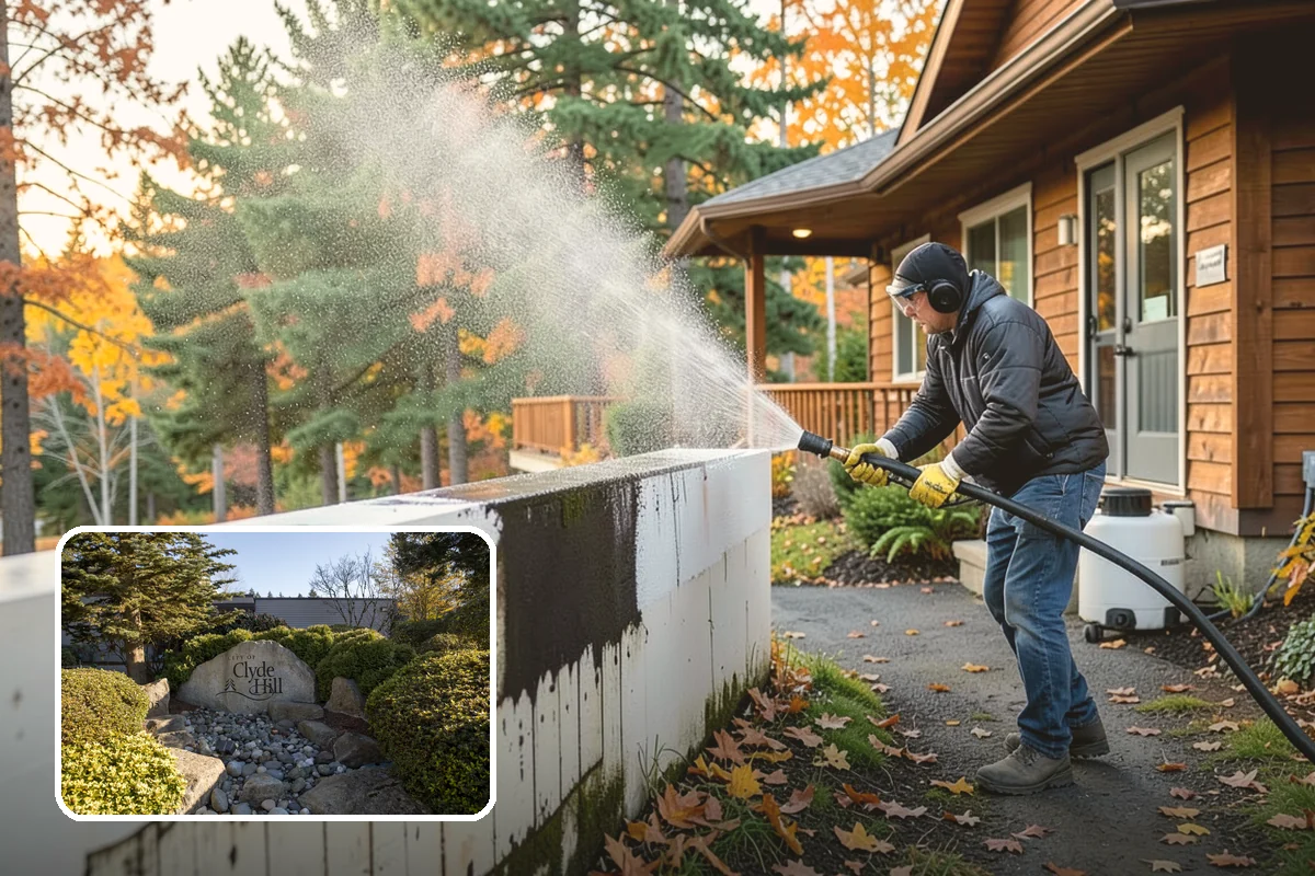Gravel Border Cleaning in Clyde Hill, King County, WA - Clears leaves and organic buildup from the gravel