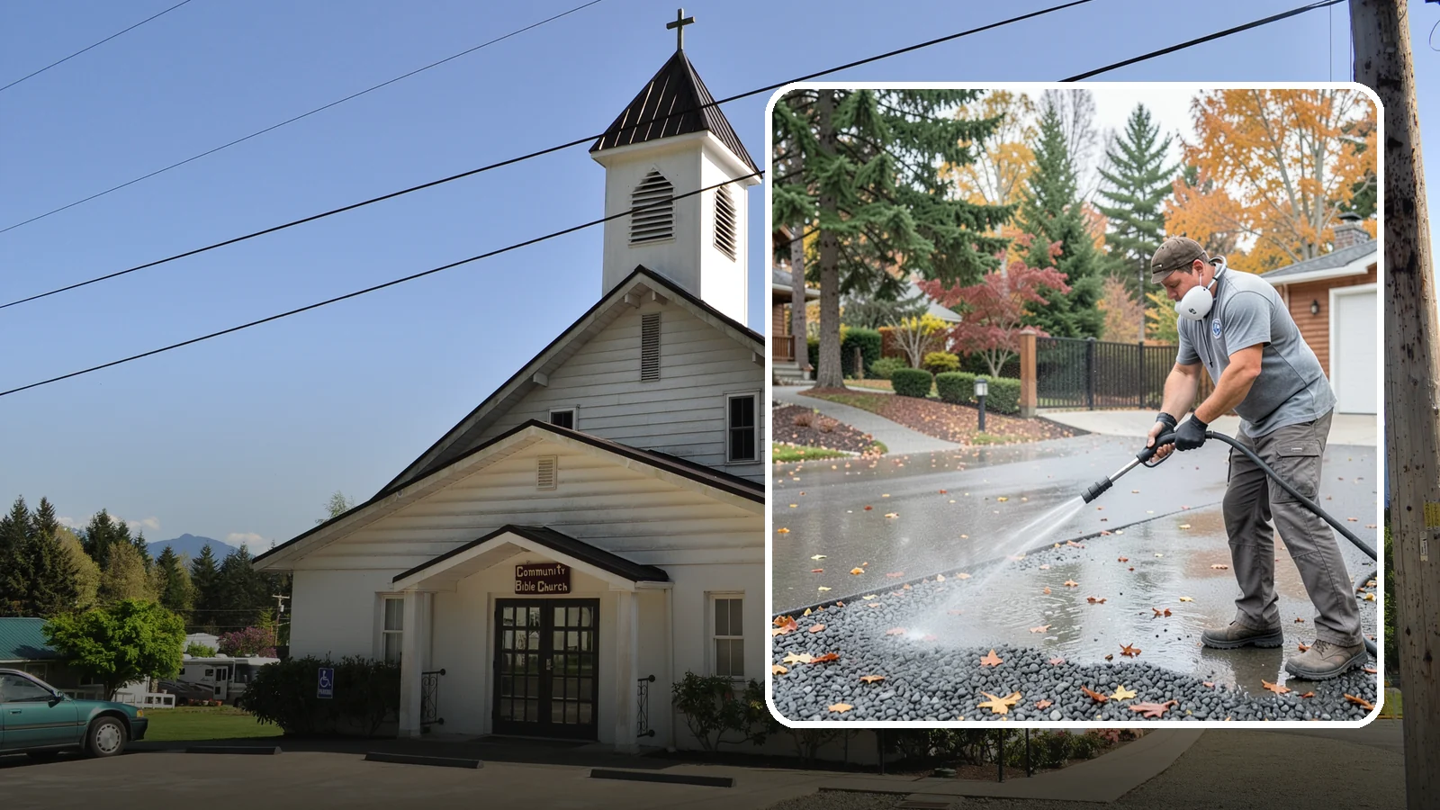 Gravel Border Cleaning in Concrete, Skagit County, WA - Cleanup and refreshing of gravel borders and edges that frame Washington driveways and walkways.