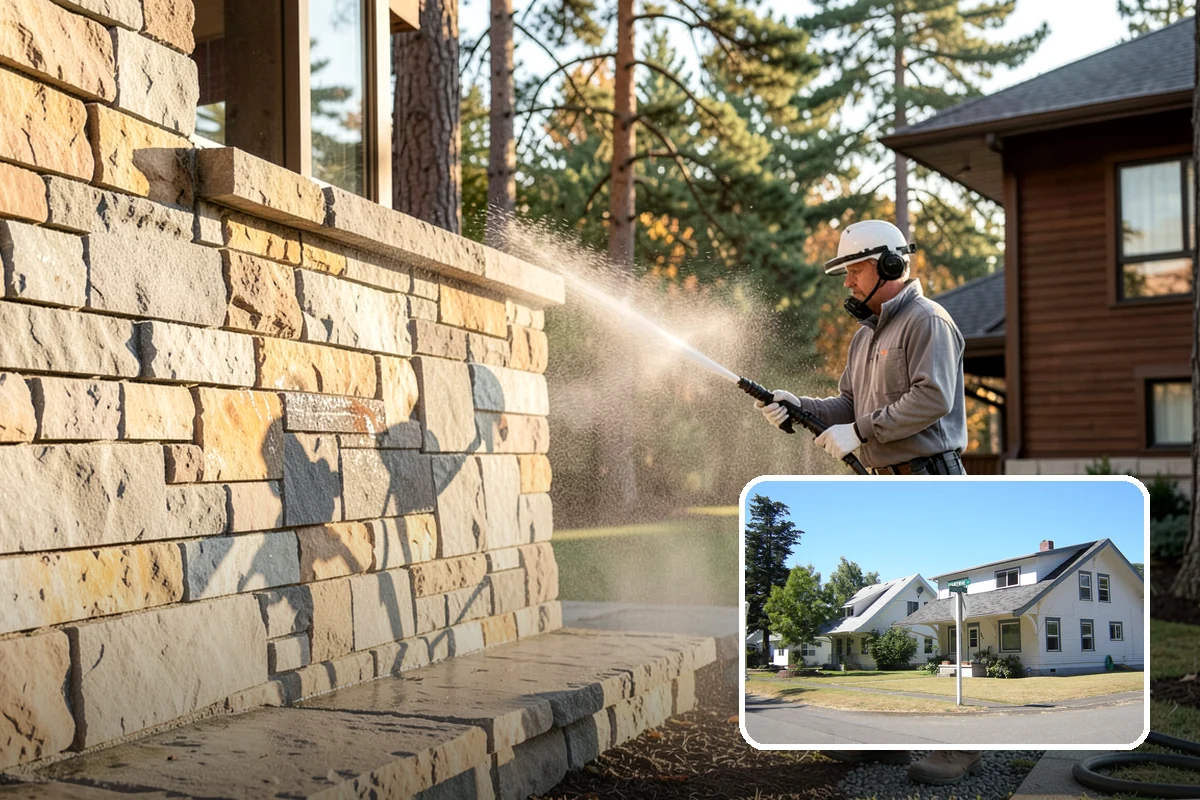 Gravel Border Cleaning in DuPont, Pierce County, WA - Clears leaves and organic buildup from the gravel
