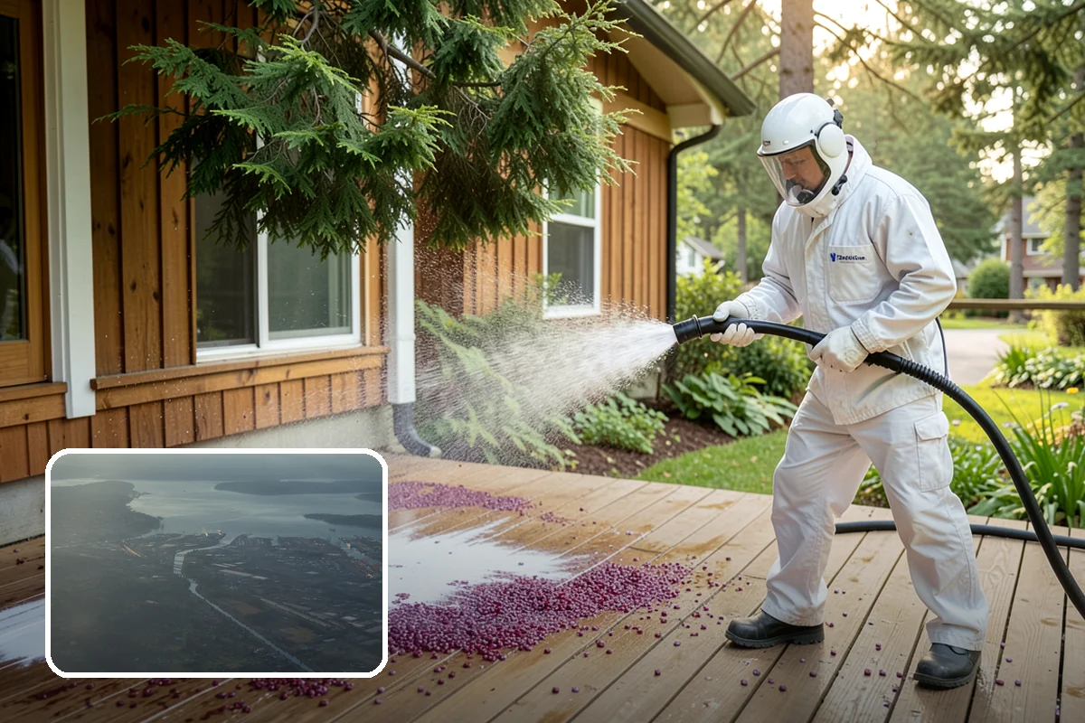 Gravel Border Cleaning in Fife, Pierce County, WA - Clears leaves and organic buildup from the gravel