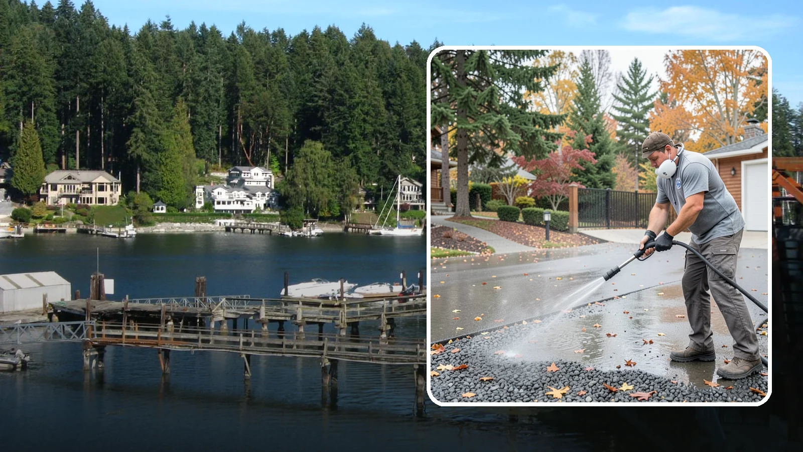 Gravel Border Cleaning in Gig Harbor, Pierce County, WA - Cleanup and refreshing of gravel borders and edges that frame Washington driveways and walkways.