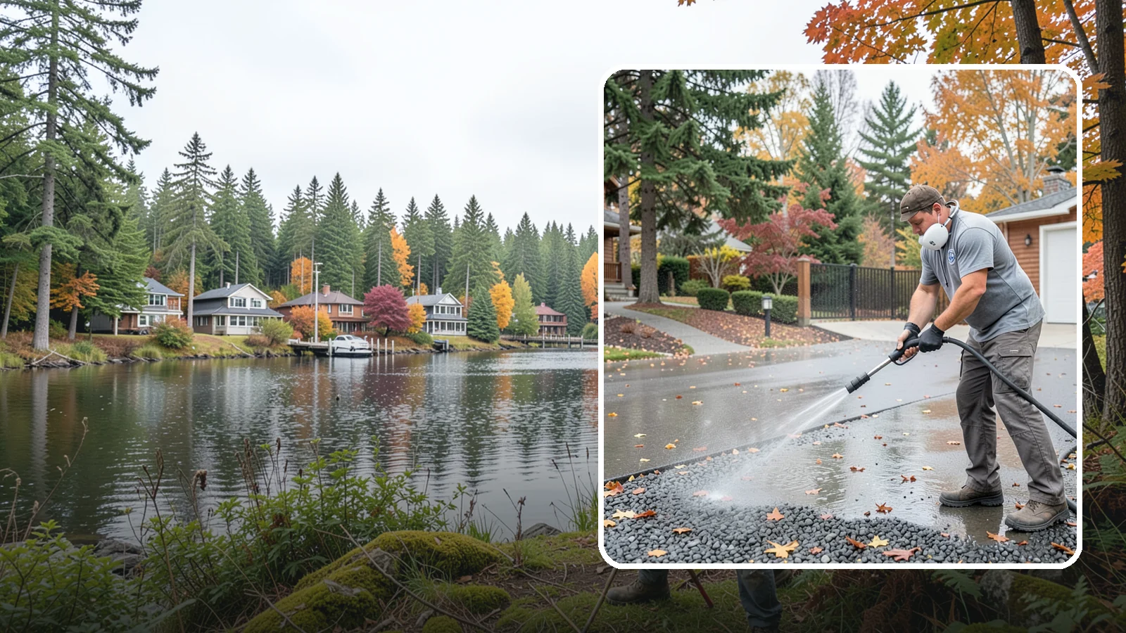 Gravel Border Cleaning in La Conner, Skagit County, WA - Cleanup and refreshing of gravel borders and edges that frame Washington driveways and walkways.