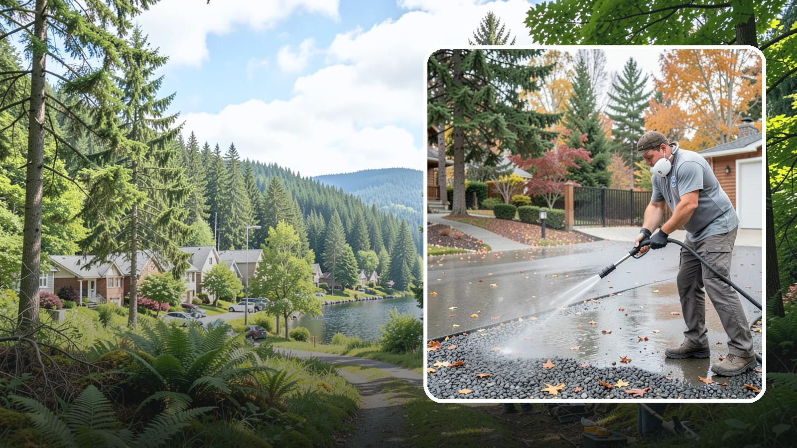Gravel Border Cleaning in Lake Forest Park, King County, WA - Cleanup and refreshing of gravel borders and edges that frame Washington driveways and walkways.