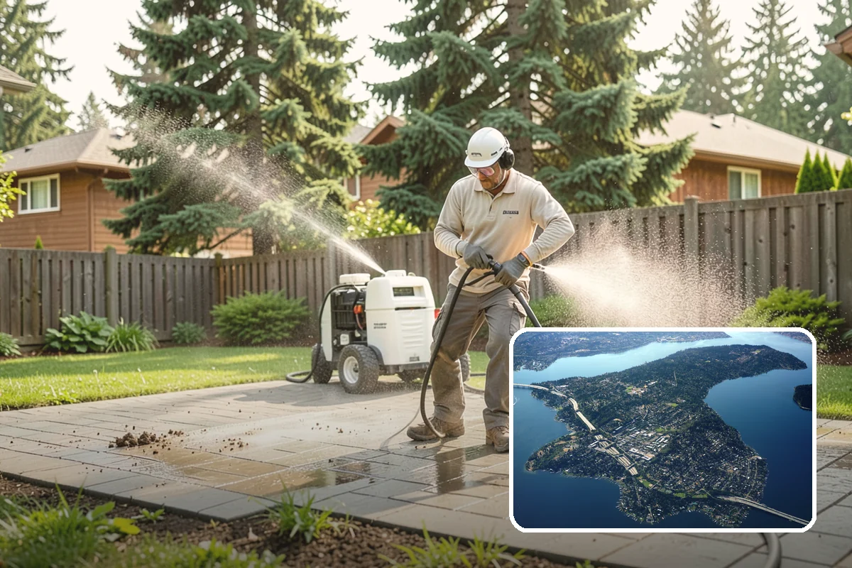 Gravel Border Cleaning in Mercer Island, King County, WA - Clears leaves and organic buildup from the gravel
