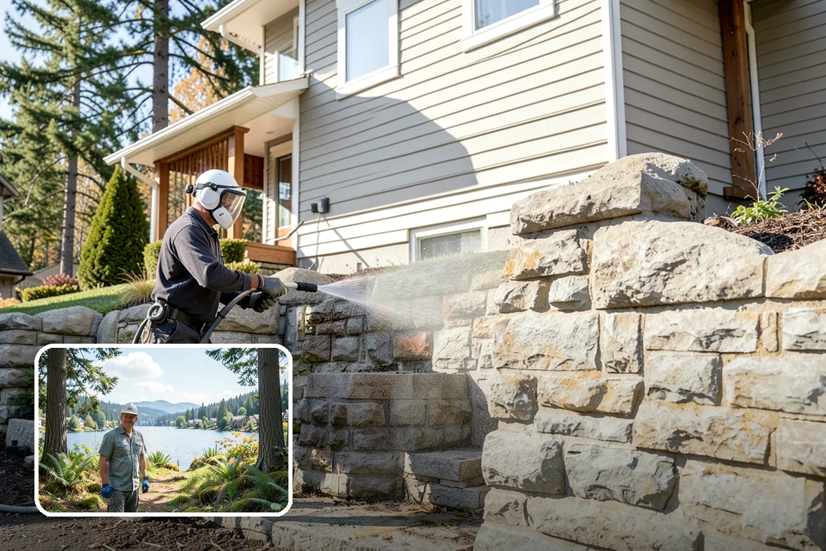 Gravel Border Cleaning in Milton, King County, WA - Clears leaves and organic buildup from the gravel