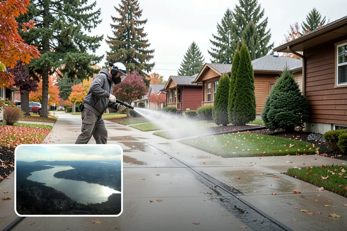 Gravel Border Cleaning in Sammamish, King County, WA - Clears leaves and organic buildup from the gravel