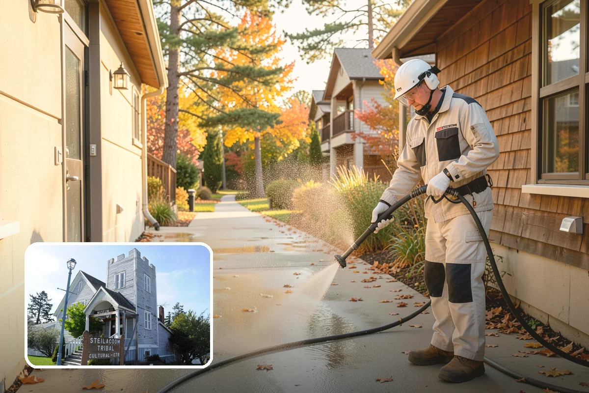 Gravel Border Cleaning in Steilacoom, Pierce County, WA - Clears leaves and organic buildup from the gravel