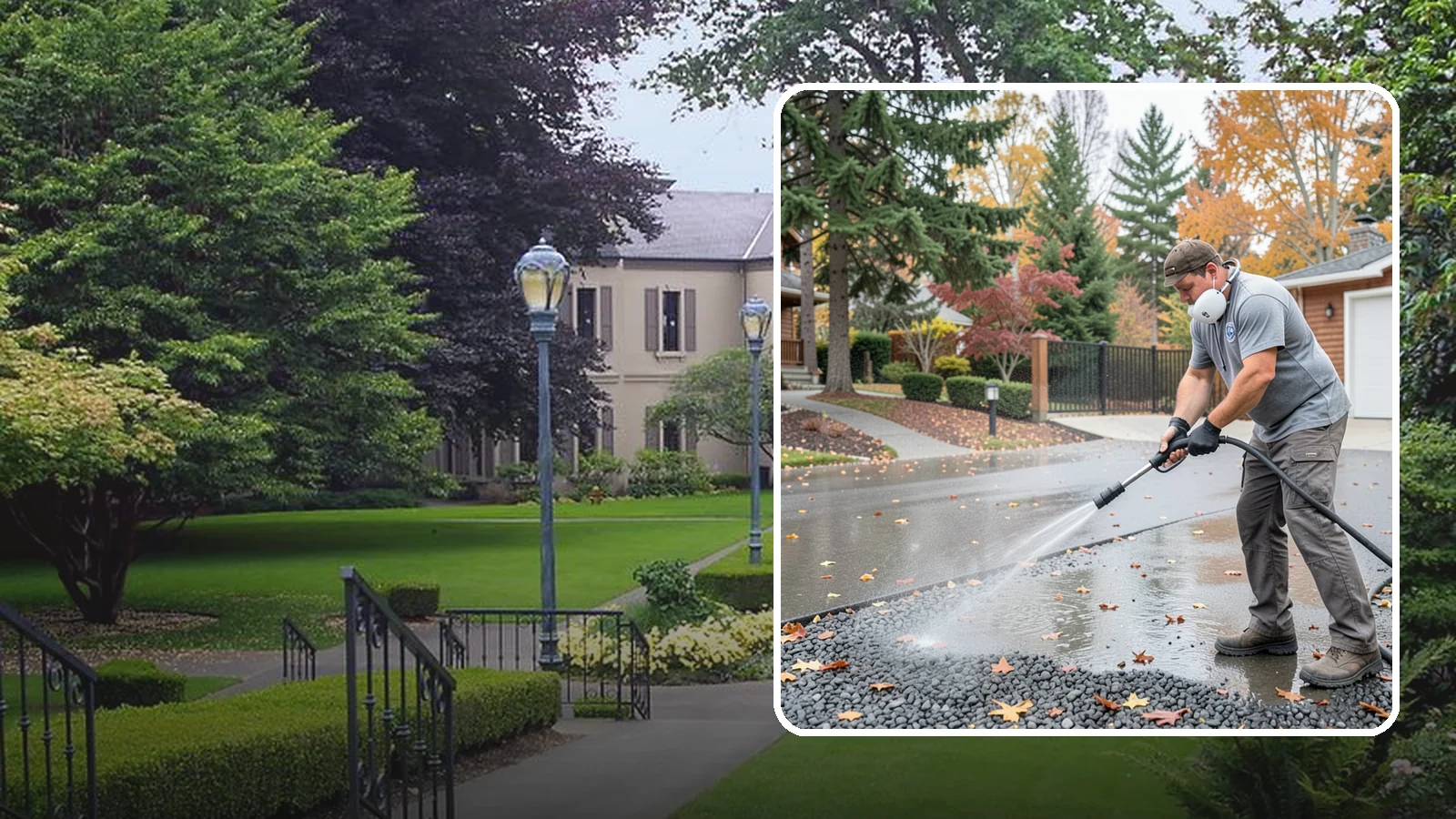 Gravel Border Cleaning in Woodinville, King County, WA - Cleanup and refreshing of gravel borders and edges that frame Washington driveways and walkways.