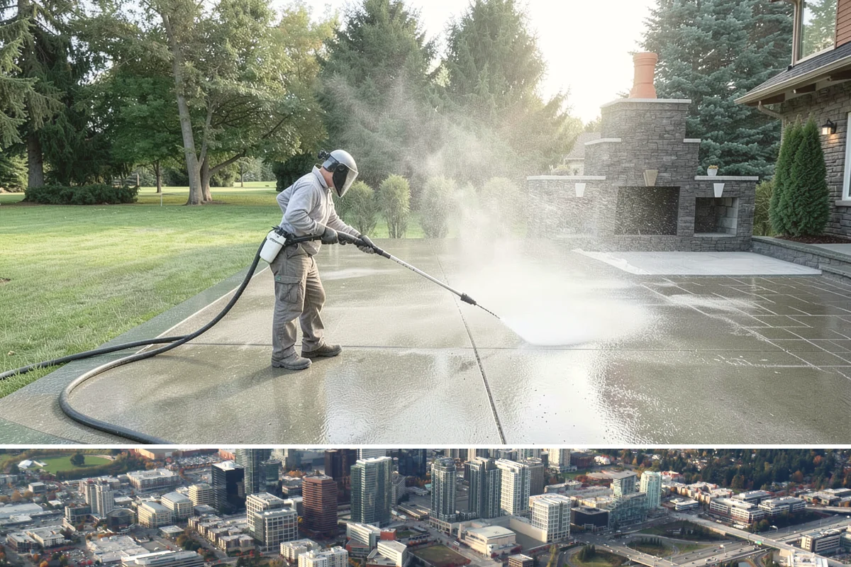 Grease Stain Removal in Bellevue, King County, WA - Warm summer temperatures improve degreaser performance on stubborn grease.