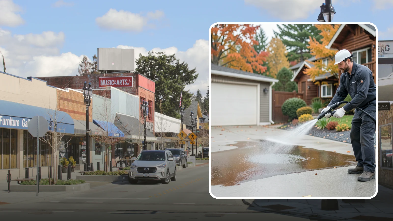 Grease Stain Removal in Bothell, King County, WA - Heavy-duty grease stain removal for driveways marked by cooking oils, lubricants, and shop spills.