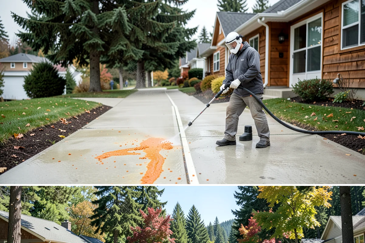 Grease Stain Removal in Orting, Pierce County, WA - Warm summer temperatures improve degreaser performance on stubborn grease.