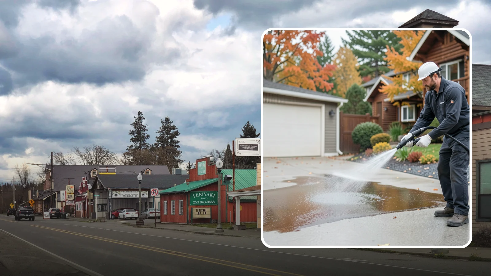 Grease Stain Removal in Roy, Pierce County, WA - Heavy-duty grease stain removal for driveways marked by cooking oils, lubricants, and shop spills.