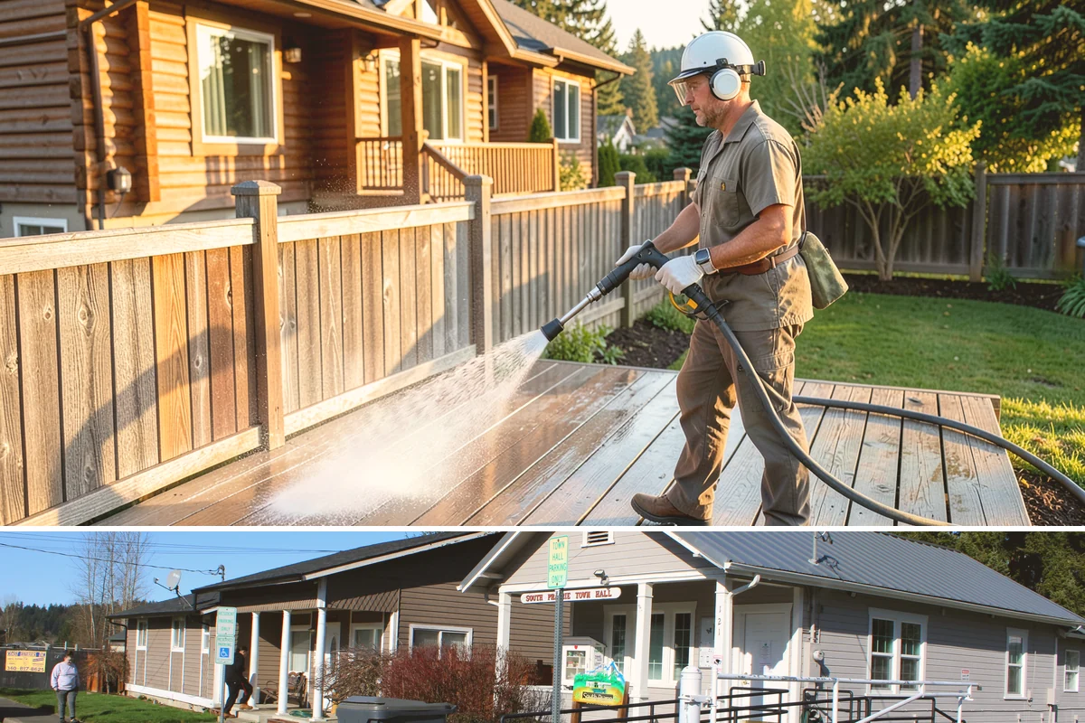 Grease Stain Removal in South Prairie, Pierce County, WA - Warm summer temperatures improve degreaser performance on stubborn grease.