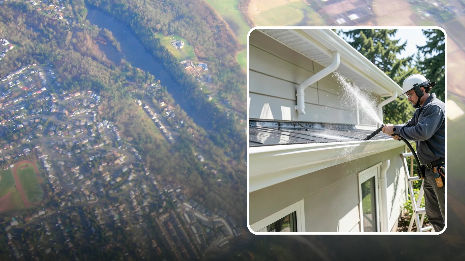 Gutter & Downspout Package in Algona, King County, WA - We brighten gutter faces and flush the downspouts so your drainage system looks clean and actually moves water through a rainy...