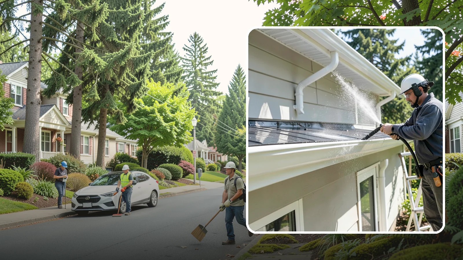 Gutter & Downspout Package in Beaux Arts Village, King County, WA - We brighten gutter faces and flush the downspouts so your drainage system looks clean and actually moves water through a rainy...