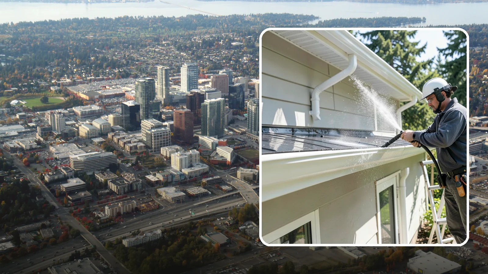 Gutter & Downspout Package in Bellevue, King County, WA - We brighten gutter faces and flush the downspouts so your drainage system looks clean and actually moves water through a rainy...