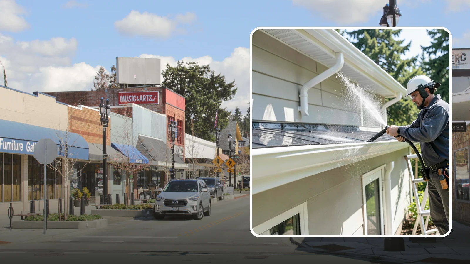 Gutter & Downspout Package in Bothell, King County, WA - We brighten gutter faces and flush the downspouts so your drainage system looks clean and actually moves water through a rainy...