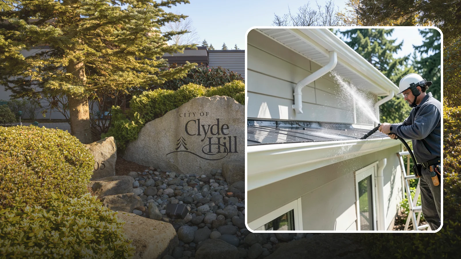 Gutter & Downspout Package in Clyde Hill, King County, WA - We brighten gutter faces and flush the downspouts so your drainage system looks clean and actually moves water through a rainy...