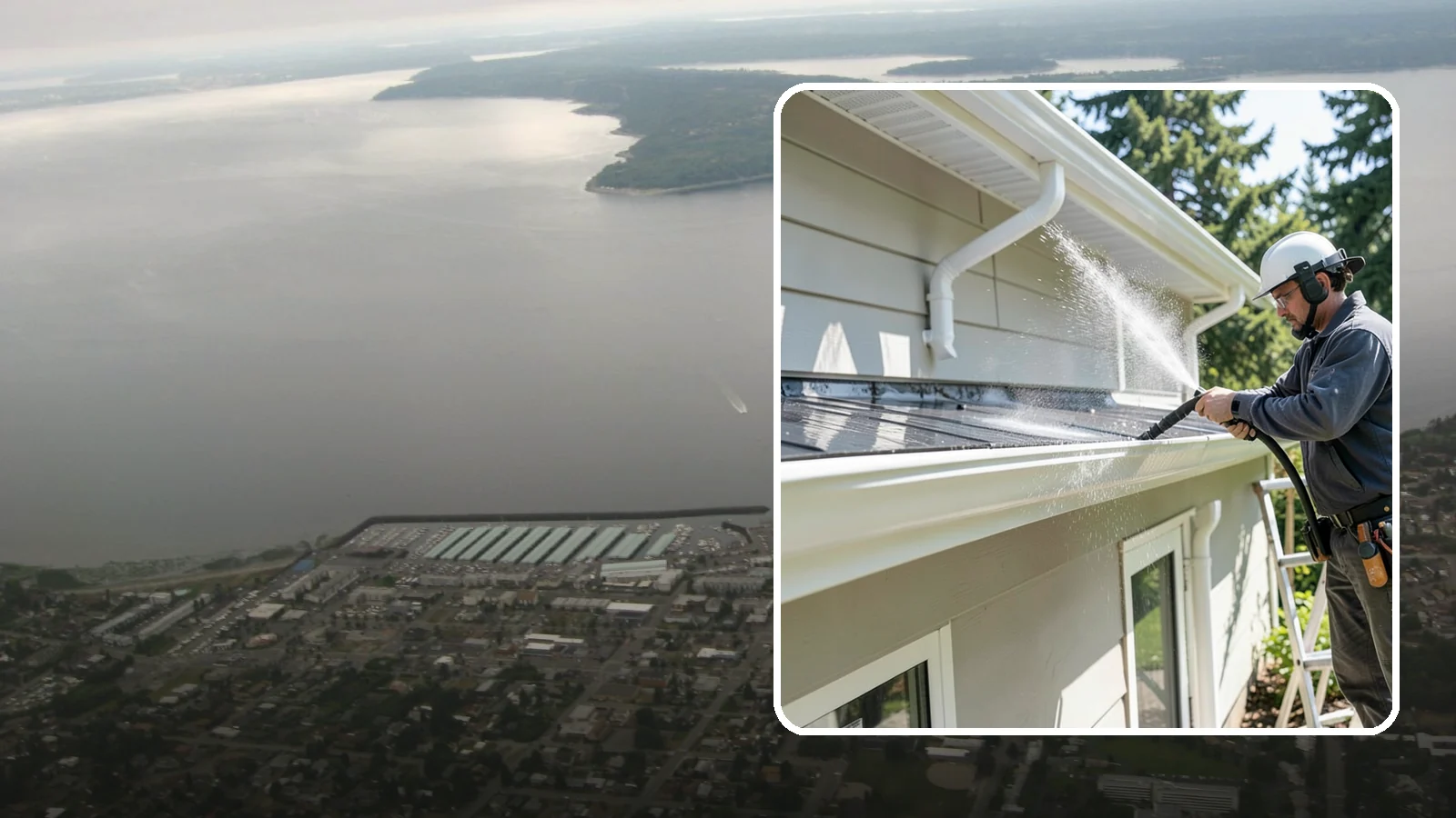 Gutter & Downspout Package in Des Moines, King County, WA - We brighten gutter faces and flush the downspouts so your drainage system looks clean and actually moves water through a rainy...