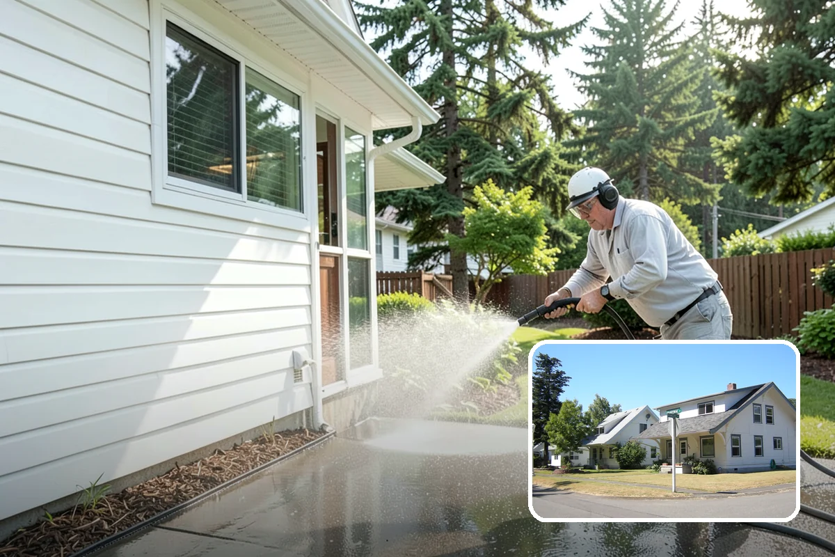 Gutter & Downspout Package in DuPont, Pierce County, WA - Removes black tiger-stripe oxidation from gutter faces