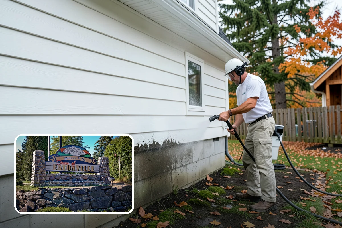 Gutter & Downspout Package in Eatonville, Pierce County, WA - Removes black tiger-stripe oxidation from gutter faces