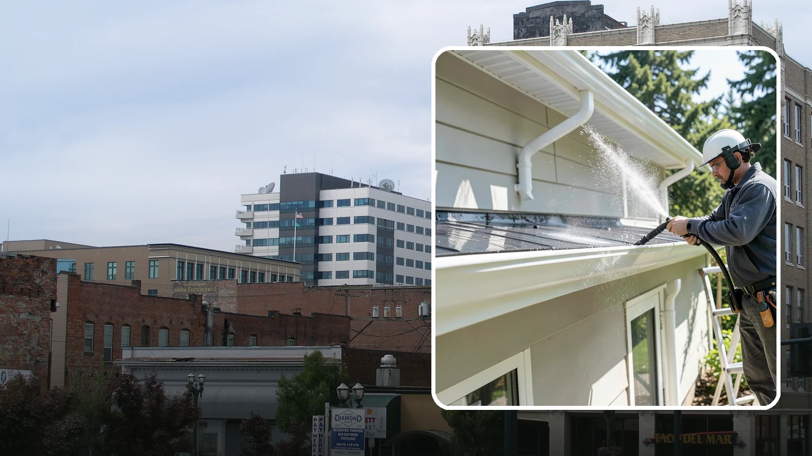 Gutter & Downspout Package in Everett, Snohomish County, WA - We brighten gutter faces and flush the downspouts so your drainage system looks clean and actually moves water through a rainy...
