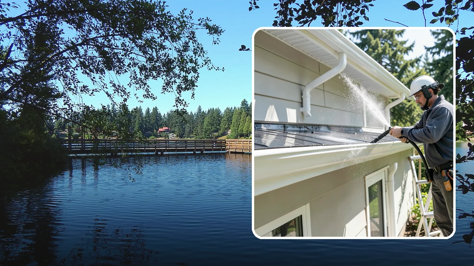 Gutter & Downspout Package in Federal Way, King County, WA - We brighten gutter faces and flush the downspouts so your drainage system looks clean and actually moves water through a rainy...