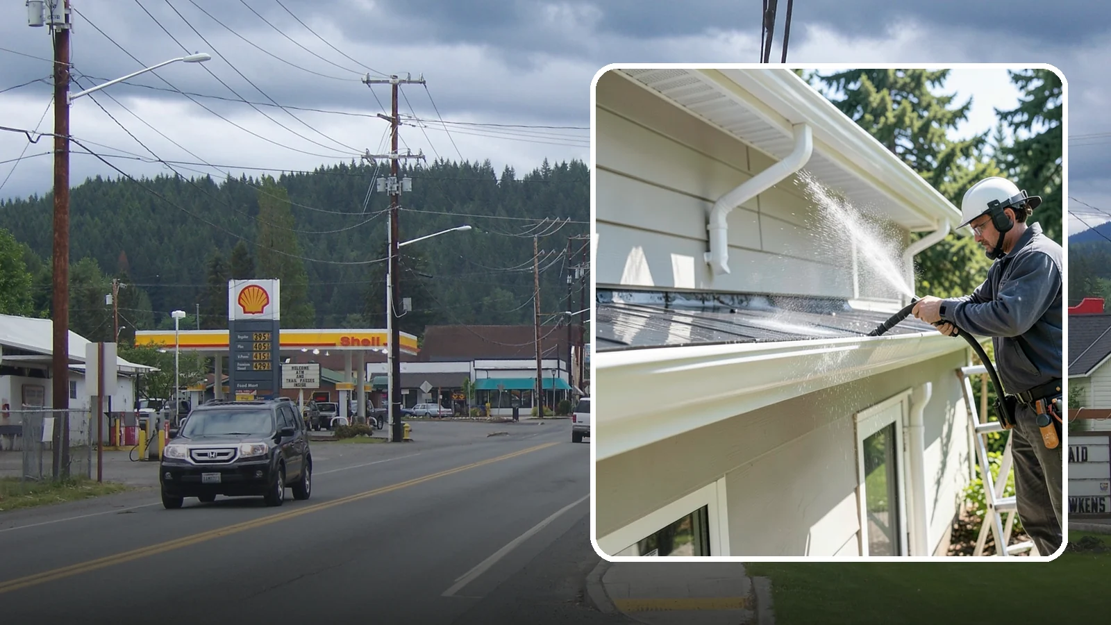 Gutter & Downspout Package in Granite Falls, Snohomish County, WA - We brighten gutter faces and flush the downspouts so your drainage system looks clean and actually moves water through a rainy...