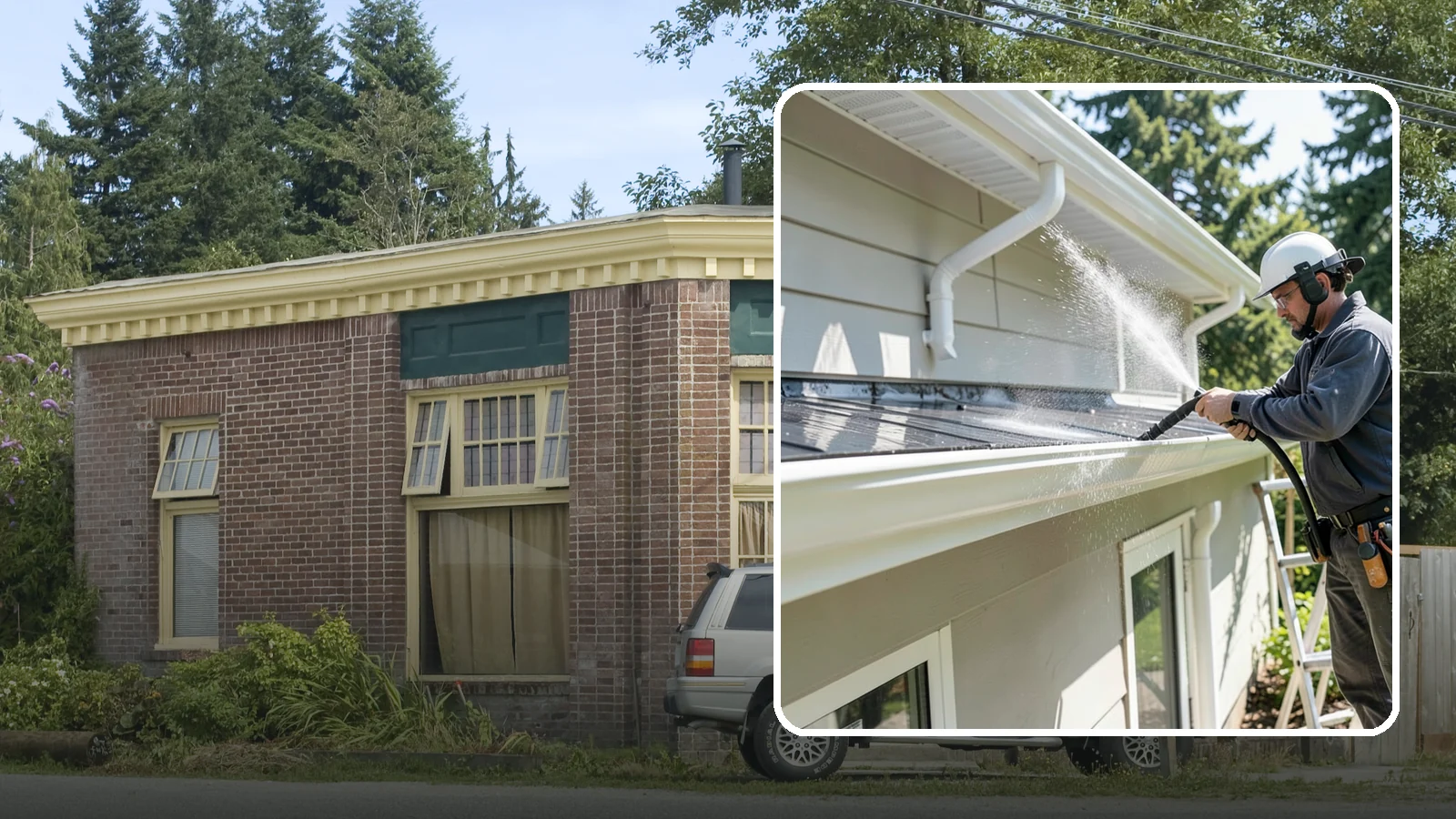 Gutter & Downspout Package in Hamilton, Skagit County, WA - We brighten gutter faces and flush the downspouts so your drainage system looks clean and actually moves water through a rainy...