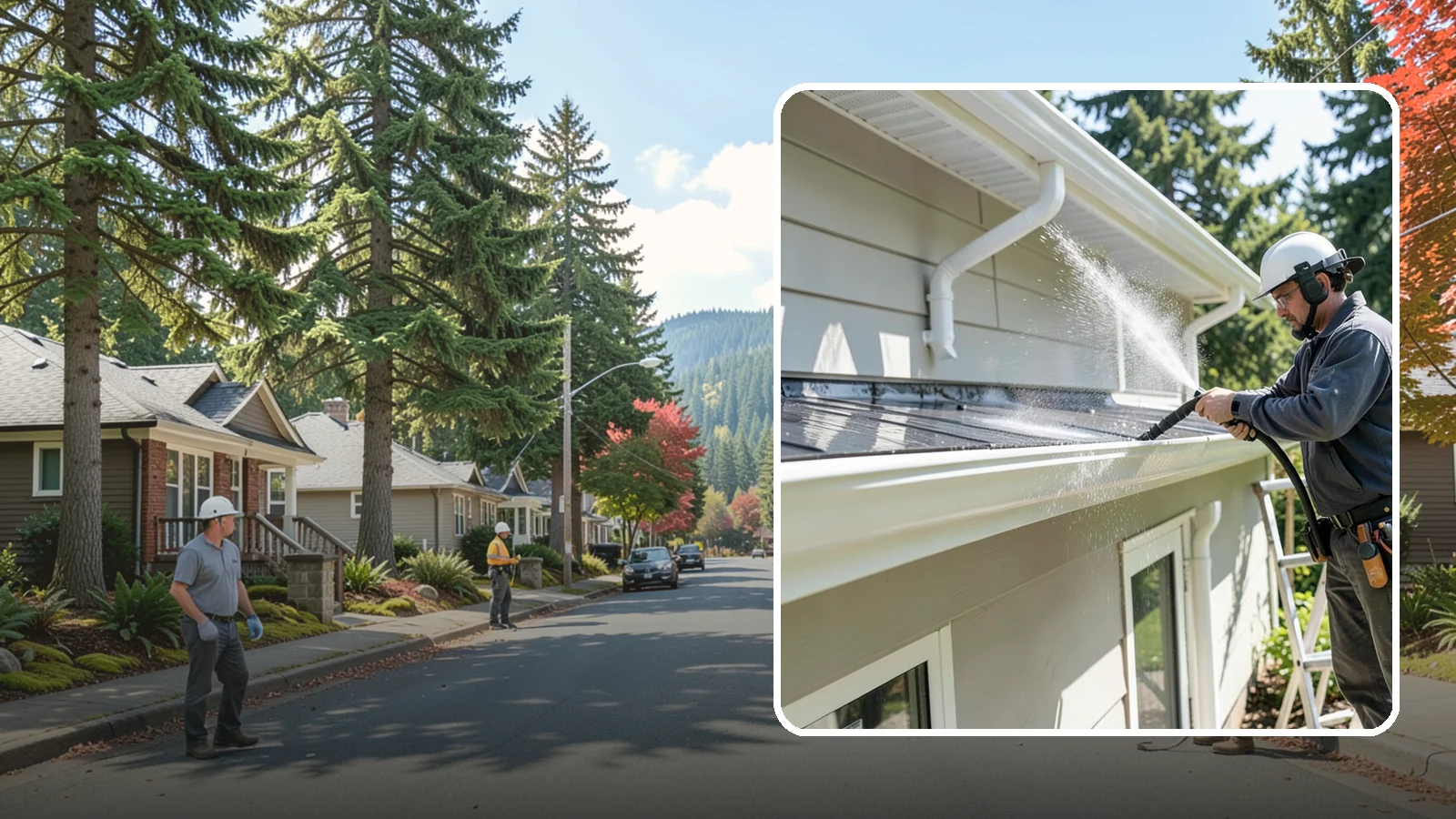 Gutter & Downspout Package in Hunts Point, King County, WA - We brighten gutter faces and flush the downspouts so your drainage system looks clean and actually moves water through a rainy...