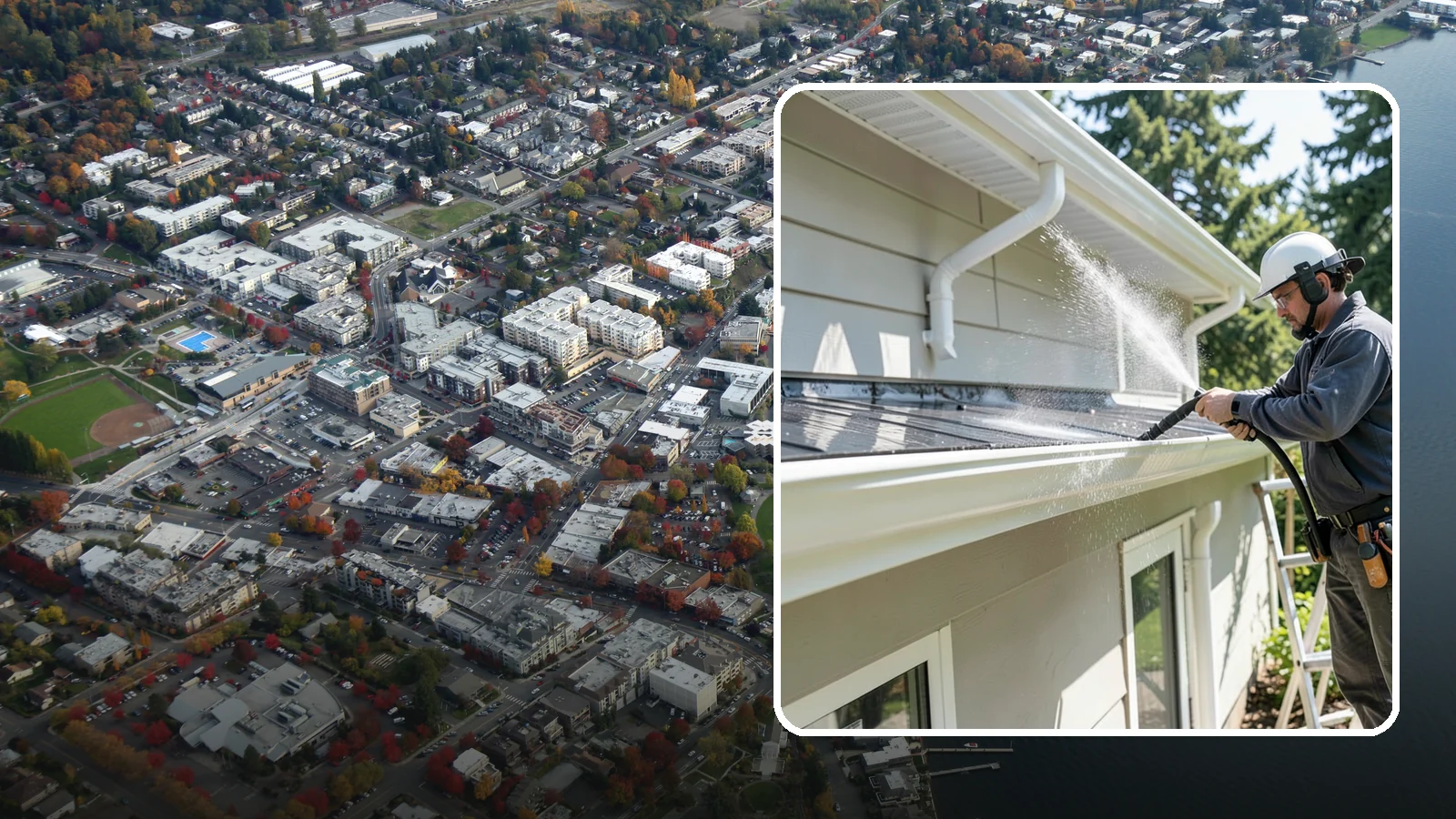 Gutter & Downspout Package in Kirkland, King County, WA - We brighten gutter faces and flush the downspouts so your drainage system looks clean and actually moves water through a rainy...