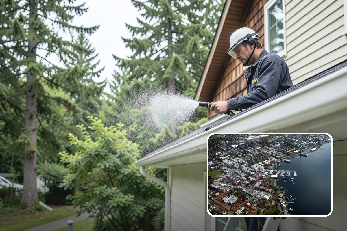 Gutter & Downspout Package in Kirkland, King County, WA - Removes black tiger-stripe oxidation from gutter faces